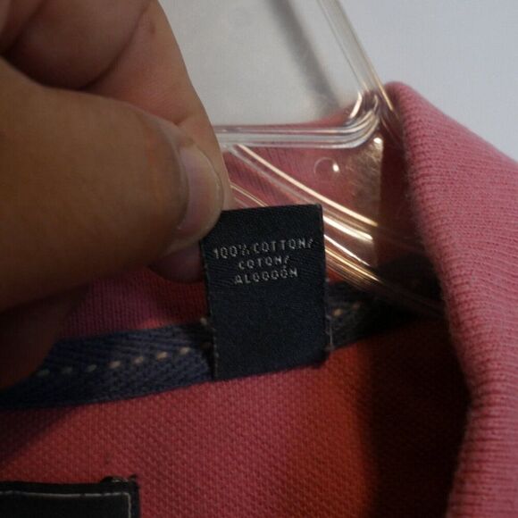 Arrow Men's Size L Allover Wide-Stripe Pique Polo Shirt Desert Rose / Navy - Picture 4 of 11